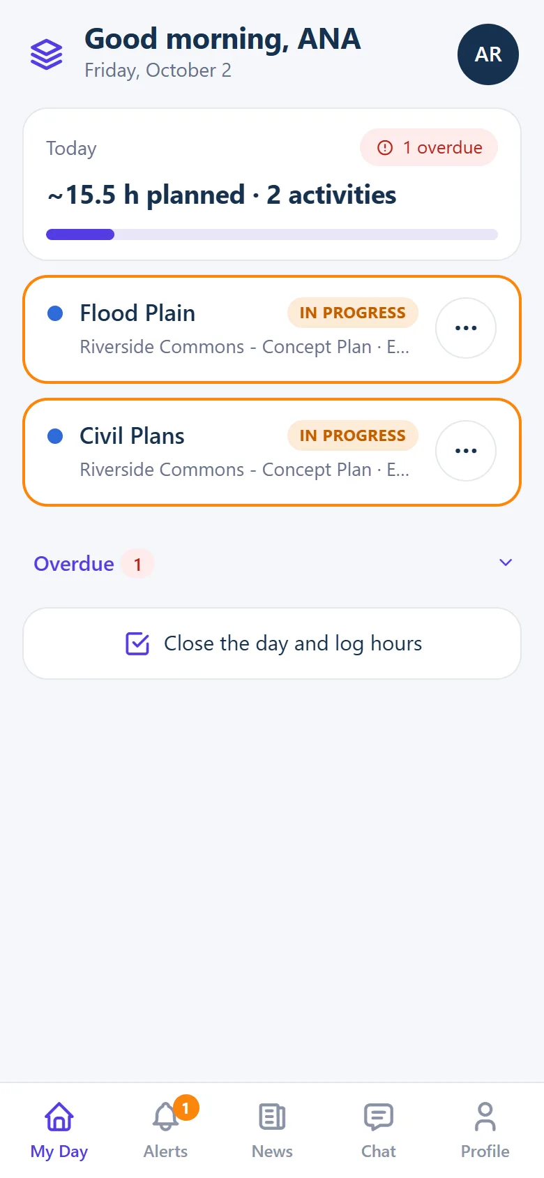 My Day screen with two activities in progress