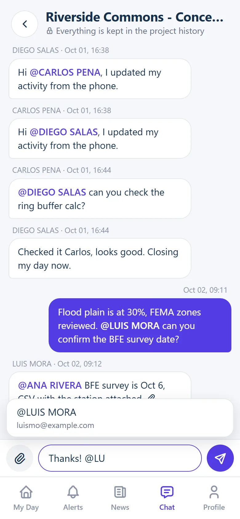 Mention suggestion showing a name and email